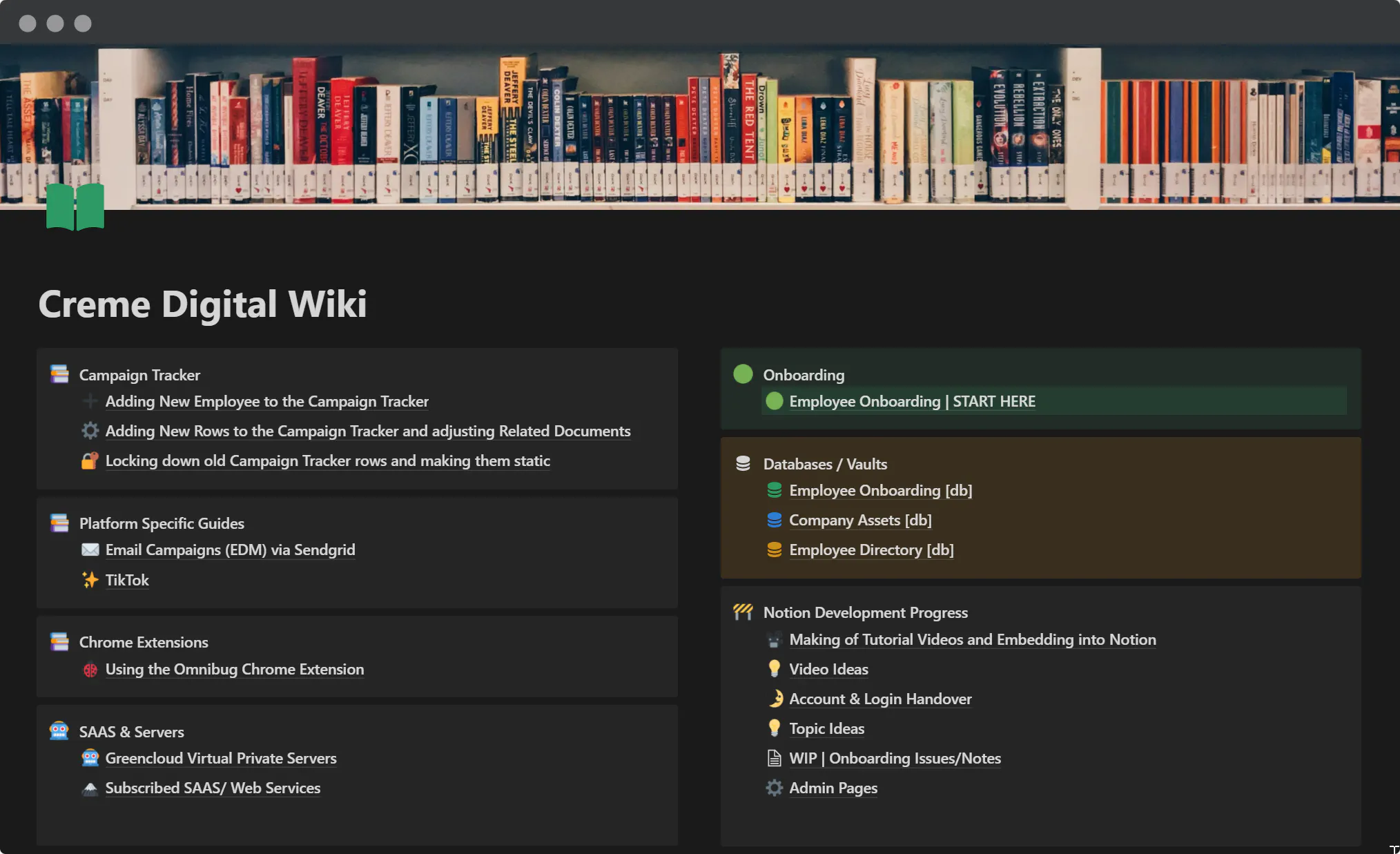 Sample Screenshot of Company Wiki developed in Notion